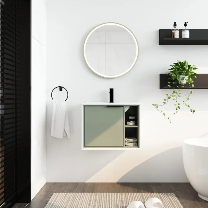 24” Floating Wall Mounted Bathroom Vanity With Ceramics Sink & Soft Close Cabinet Door Green 1 2 Soft Close Doors Bathroom Wall Mounted Modern Plywood