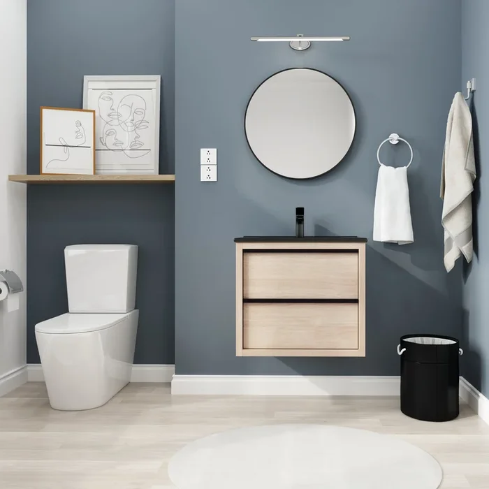 24″ Bathroom Vanity, With Black Ceramic Sink And 2 Soft Close Drawers Bva02524Plo G Bl9060Bk W1286S00035 2 Plain Light Oak Bathroom Wall Mounted Modern Plywood