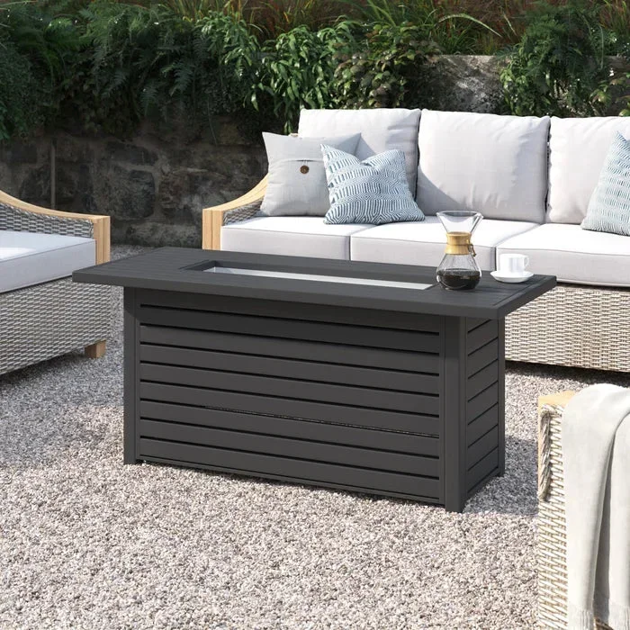 24″ H X 54″ W Steel Outdoor Fire Pit Table With Lid Black Garden & Outdoor Modern Stone Steel