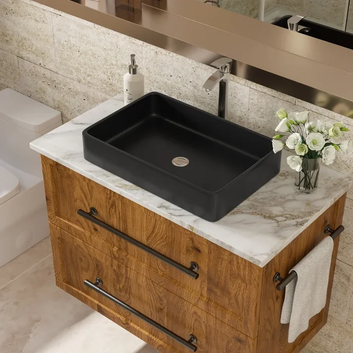 24″X16″ Black Ceramic Rectangular Vessel Bathroom Sink Black Ceramic