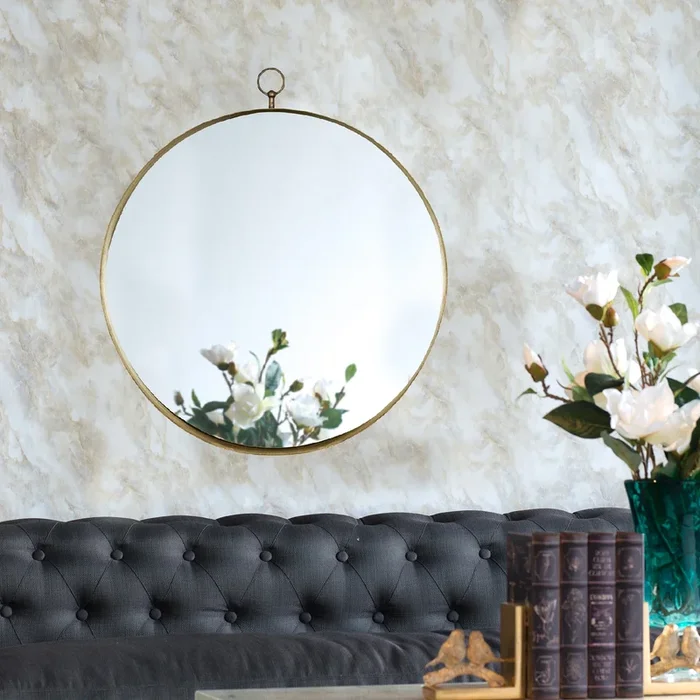 24″X28″ Gold Round Mirror, Circle Mirror With Iron Frame For Living Room Bedroom Vanity Entryway Hallway Gold Glass