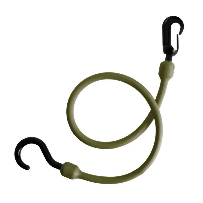 24 in. Polyurethane Fixed End Bungee Cord with Molded Nylon Hook and Clip in Military Green