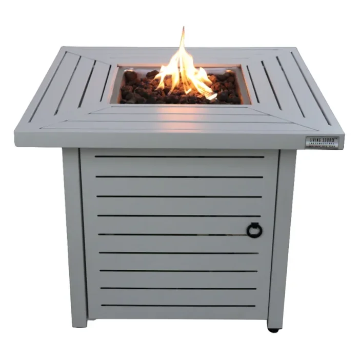 25” H X 30” W Steel Outdoor Fire Pit Table With Li White Line Garden & Outdoor Modern Stone Steel
