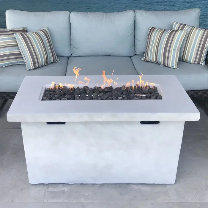 25″ H X 42″ W Fiber Reinforced Concrete Propane Outdoor Fire Pit Table Gray Garden & Outdoor Modern Stone Concrete