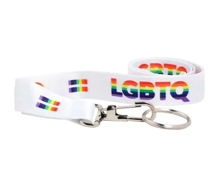 25 Pack White LGBTQ Rainbow Pride Lanyards (25 Lanyards)