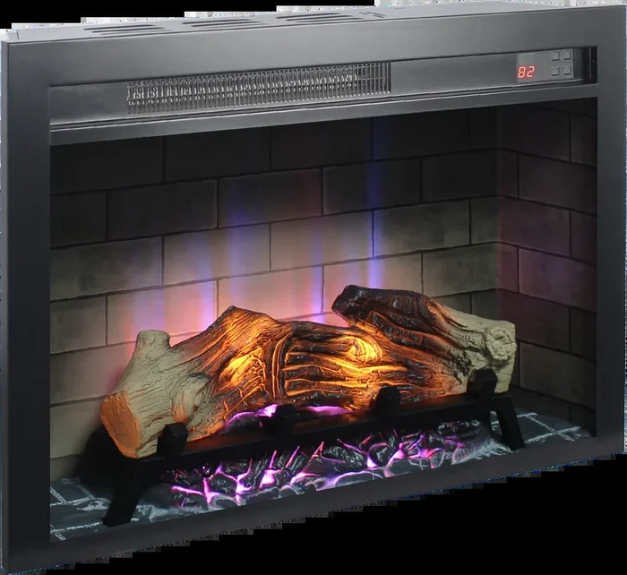 28 Inch Electric Fireplace Insert, Multicolored Flames Powder Coated Electric Antique Black Vent Free Primary Living Space Yes Insert Tempered Glass Sheet Metal Electric