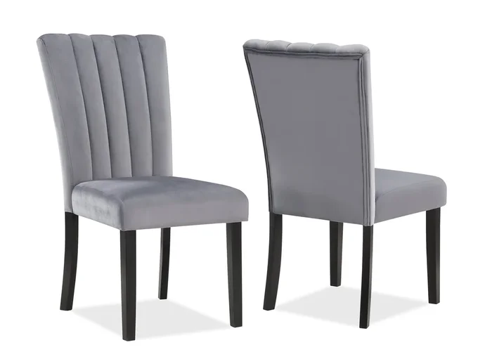 2Pc Casual Upholstered Velvet Upholstery Chair Channel Tufted Back Wooden Dining Room Furniture Gray Black Black,Gray Dining Room Contemporary,Modern Accent Chairs Tufted Back Set Of 2 Wood