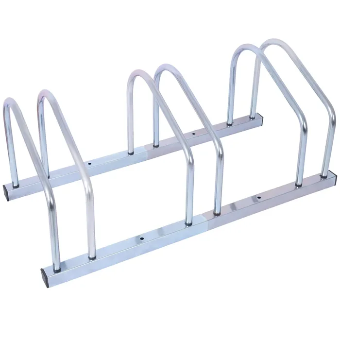 3 Bikes Floor Bike Stand, Bike Parking Rack Garage Bike Storage Stand Indoor Outdoor 22 28″ Wheel Stand, Max. Tire Width 2.15″,Galvanization Silver Steel
