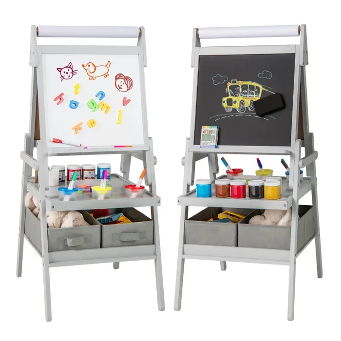 3-in-1 Art Easel for Kids with Magnetic Chalkboard and Whiteboard