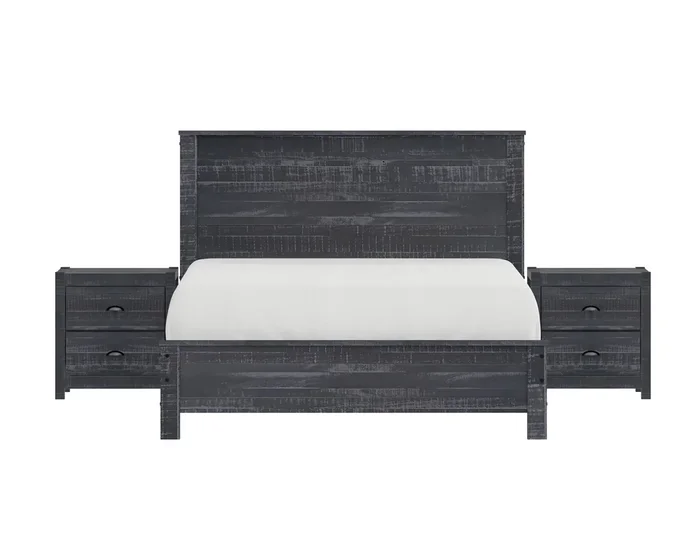 3-Piece Bedroom Furniture Set, Solid Wood Albany Full Size Bed Frame with Two 2-Drawer Nightstands, Gray
