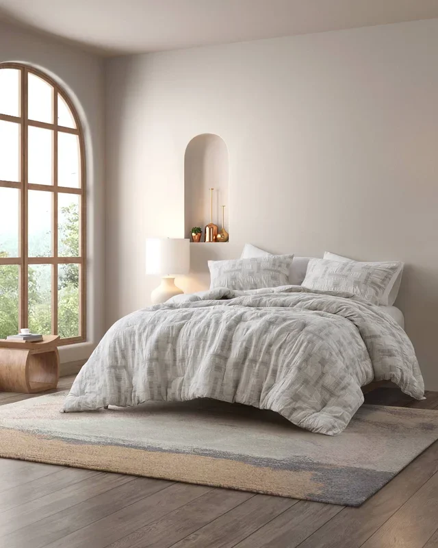 3 Piece Cotton Jacquard Comforter Set Full Queen Ivory Polyester