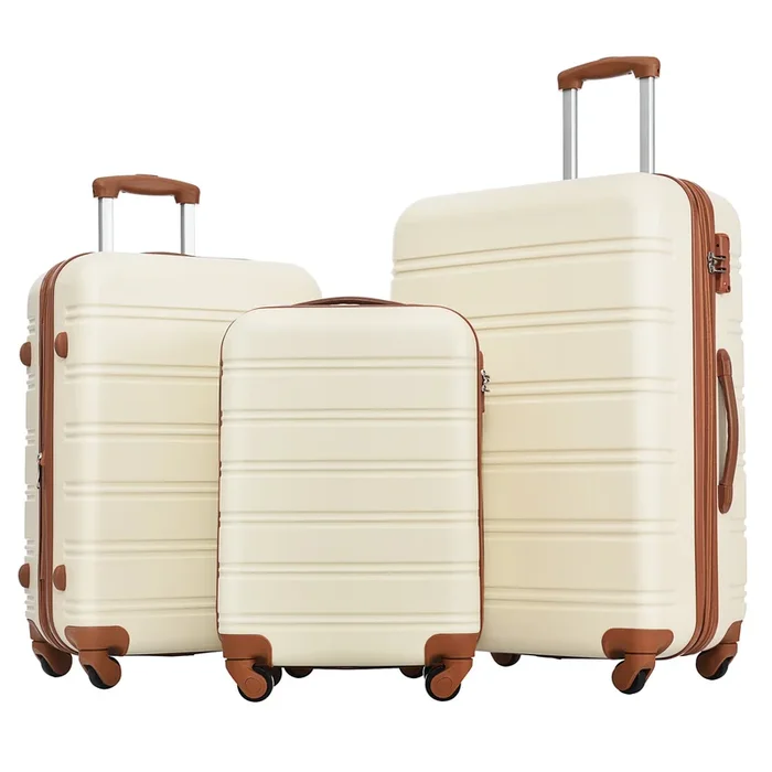 3 Piece Luggage Set Hardside Spinner Suitcase With Tsa Lock 20″ 24″ 28″ Available Antique White Abs