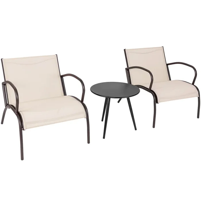 3 Piece Patio Metal Aluminum Wide Armchair and Table Set