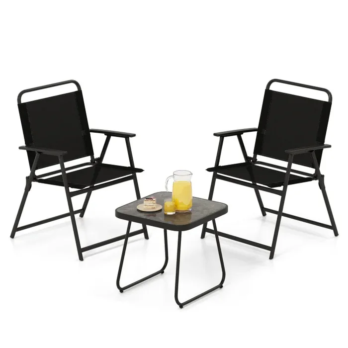 3 Pieces Patio Folding Conversation Chairs and Coffee Table