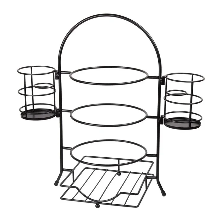 3-Tier Black Buffet Caddy Serving Rack With 2-Detachable Napkin Flatware Holders