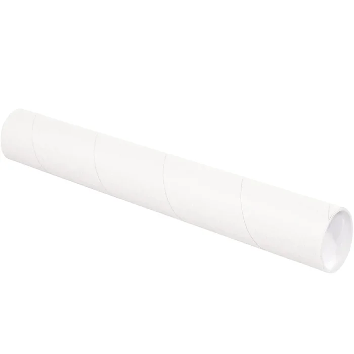 3 x 18 White Mailing Tubes With End Caps .070 Gauge 24/Case