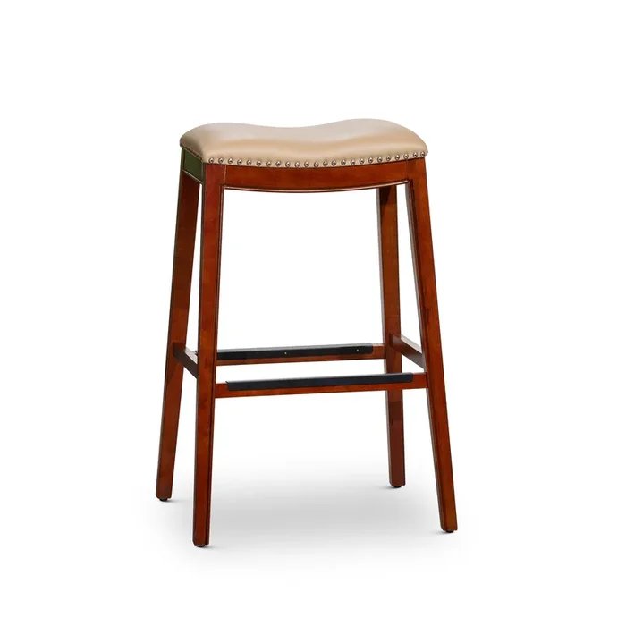 30″ Bar Stool, Cherry Finish, Bone Leather Seat Cherry Bonded Leather