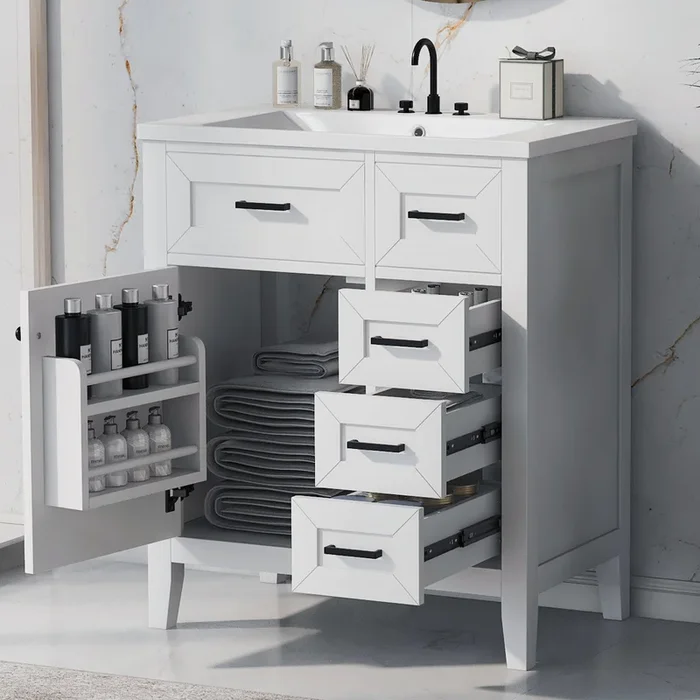 30″ Bathroom Vanity with Sink Combo, White Bathroom Cabinet with Drawers, Solid Frame and MDF Board