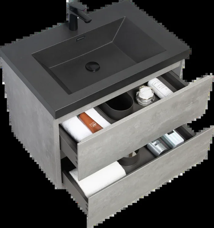 30″ Floating Bathroom Vanity With Sink, Modern Wall Mounted Bathroom Storage Vanity Cabinet With Black Quartz Sand Top Basin And Soft Close Drawers, 24V12 30Gr Grey 24Vedi 30B 2 Grey Bathroom Wall Mounted Plywood