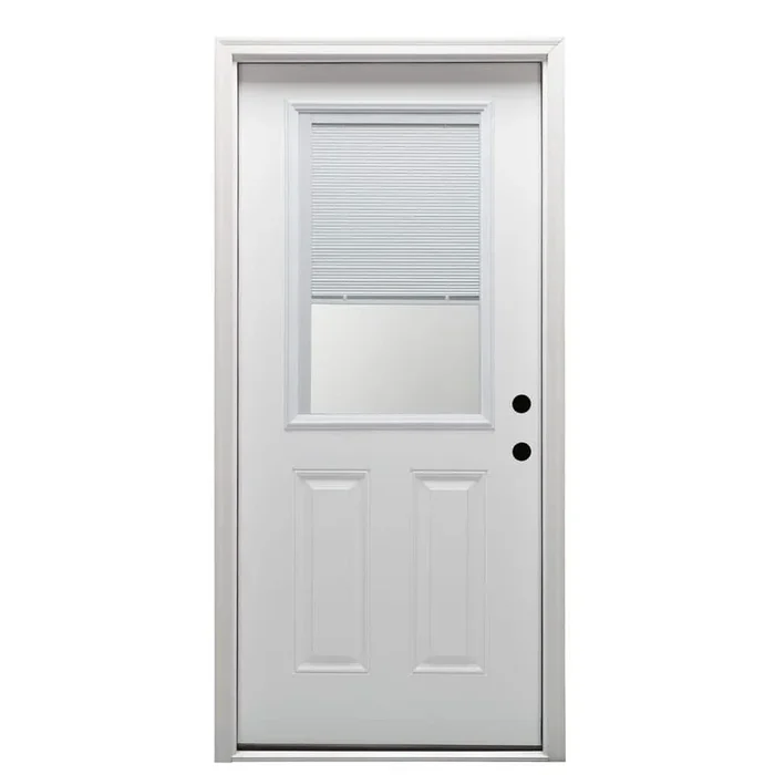 30 in. x 80 in. Internal Blinds Left-Hand 1/2-Lite Clear 2-Panel Classic Primed Fiberglass Smooth Prehung Front Door