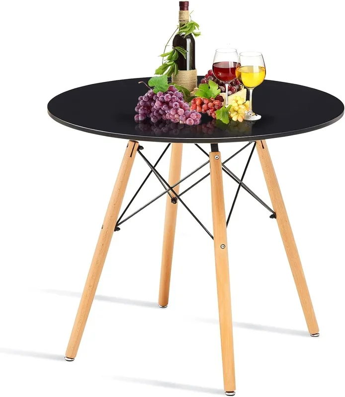 31.5″ Round Dining Table Kitchen Table White Dining Table With White Mdf Desktop And Solid Wood Legs .Modern Style Coffee Table Leisure Dining Room Round Table For Kitchen Living Room Black Kitchen Round Mdf