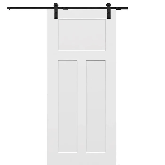 32 in. x 80 in. Primed Composite Craftsman Smooth Surface Solid Core Sliding Barn Door with Hardware Kit