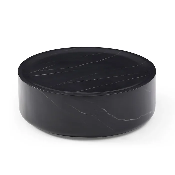 35.43″ Black Marble Round Coffee Table,Simple Modern Center Cocktail Table for Living Room office,No Need Assembly.