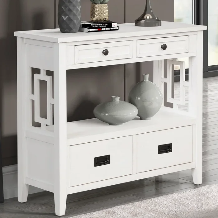 36” Farmhouse Pine Wood Console Table Entry Sofa Table With 4 Drawers & 1 Storage Shelf For Entryway Living Room Bedroom Hallway Kitchen Antique White Antique White Pine