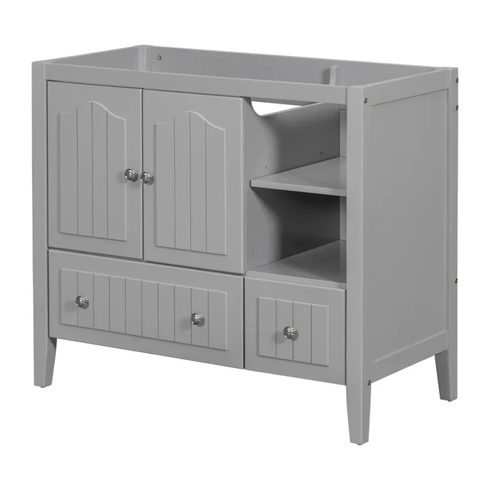 36″ Bathroom Vanity Base Only, Solid Wood Frame and MDF Boards, Grey