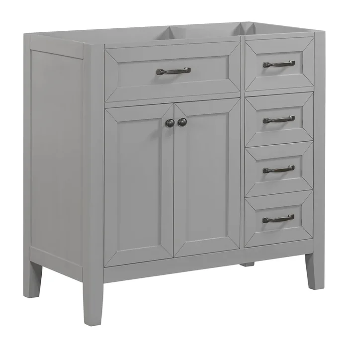 36″ Bathroom Vanity without Sink, Cabinet Base Only, Bathroom Cabinet with Drawers, Solid Frame and MDF Board, Grey
