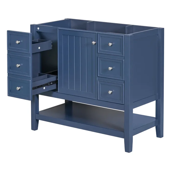 36″ Bathroom Vanity without Sink, Cabinet Base Only, One Cabinet and three Drawers, Blue