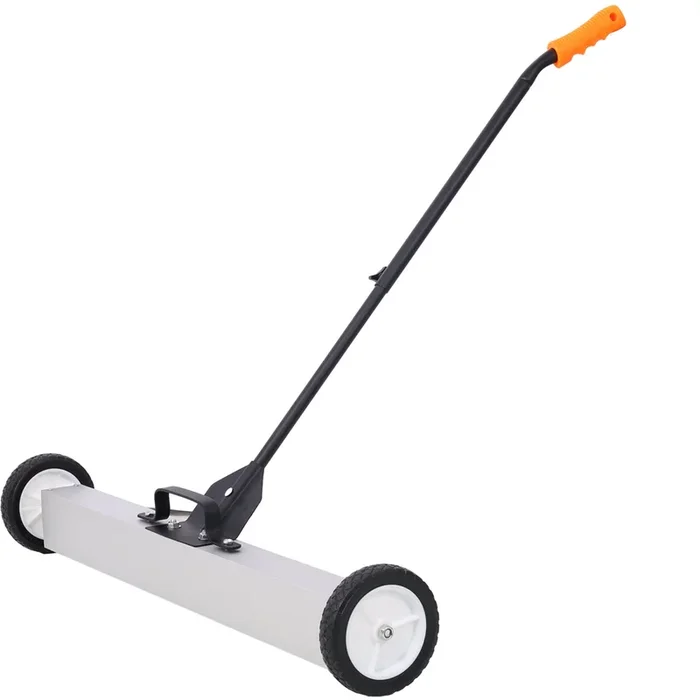 36″ Rolling Magnetic Pick Up Sweeper, Heavy Duty Push Type With Release, For Nails Needles Screws Collection,30 Pound Capacity Black And Silver Metal