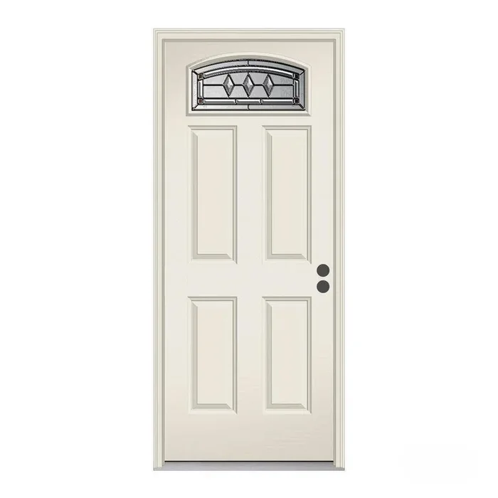 36 in. x 80 in. Camber Top Mission Prairie Primed Steel Prehung Left-Hand Inswing Front Door w/Brickmould