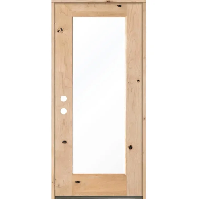 36 in. x 80 in. Rustic Knotty Alder Full-Lite Clear Low-E Unfinished Wood Right-Hand Inswing Exterior Prehung Front Door