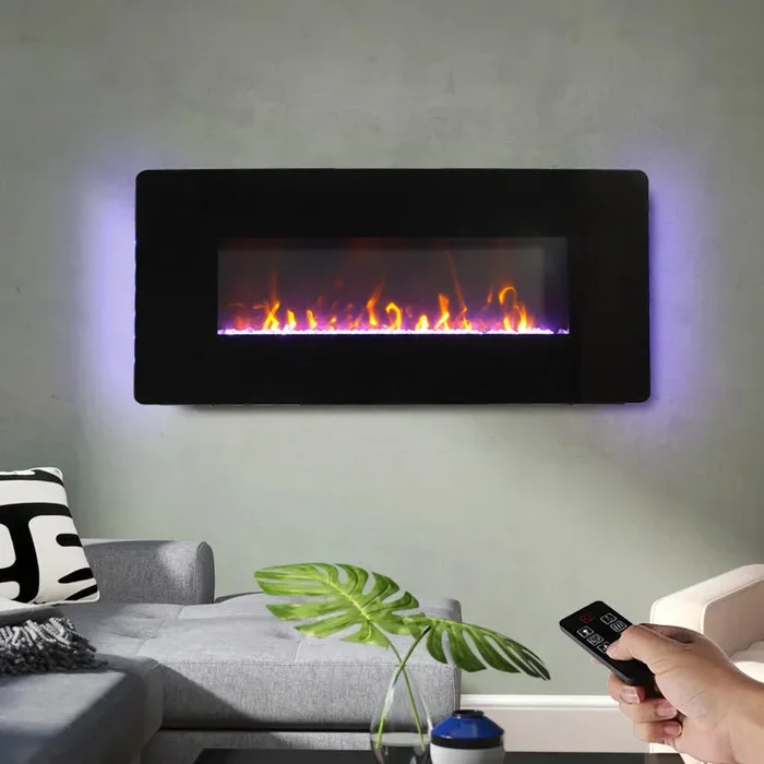 36 Inch Curved Front Electric Fireplace, Freestanding or Wall Mounted Electric Fireplace with Adjustable Flame Color & Remote Control