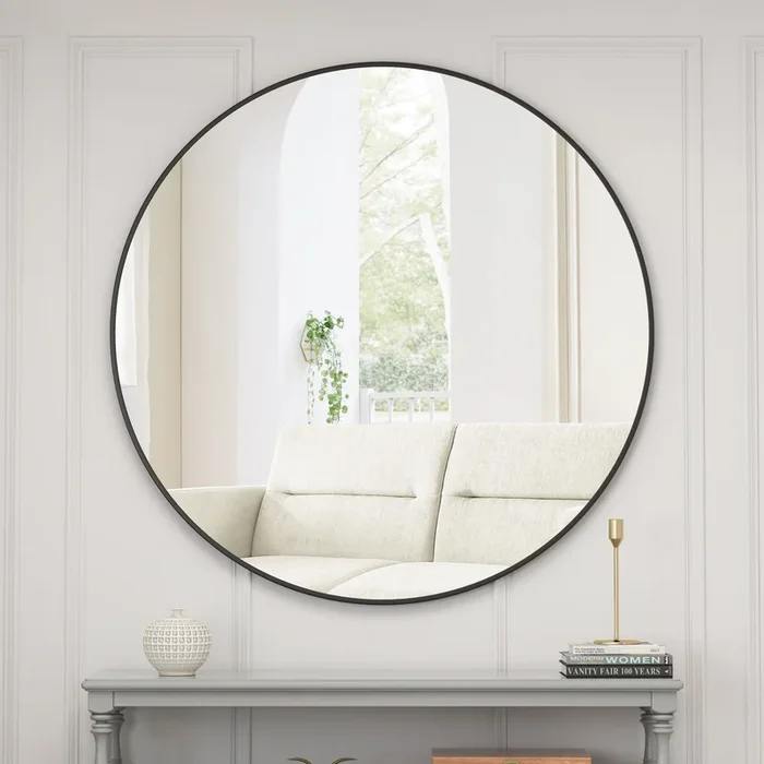 39″ Wall Mounted Black Circular Mirror, for Bathroom, Living Room, Bedroom Wall Decor