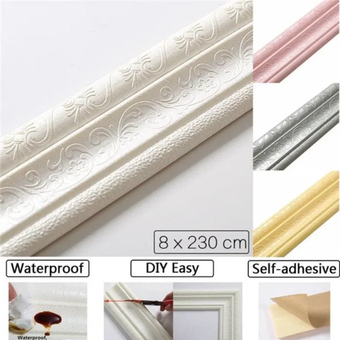 3D Foam Wall Stickers Waterproof Self-Adhesive Wallpaper Border Wall Decor Removable Sticker