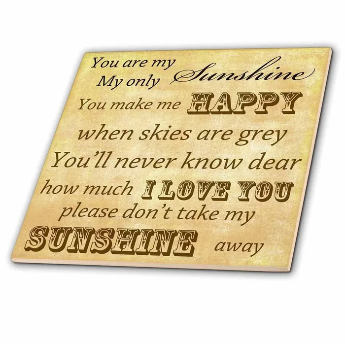 3dRose Vintage Songs You Are My Sunshine- Love Songs – Ceramic Tile, 8-inch
