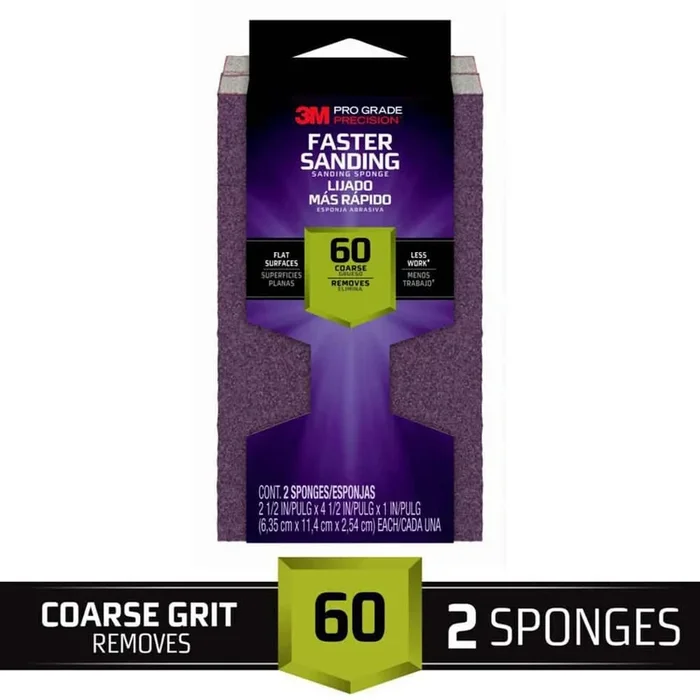 3M Pro Grade Precision 2-1/2 in. x 4-1/2 in. x 1 in. 60-Grit Coarse Block Sanding Sponge (2-Pack)