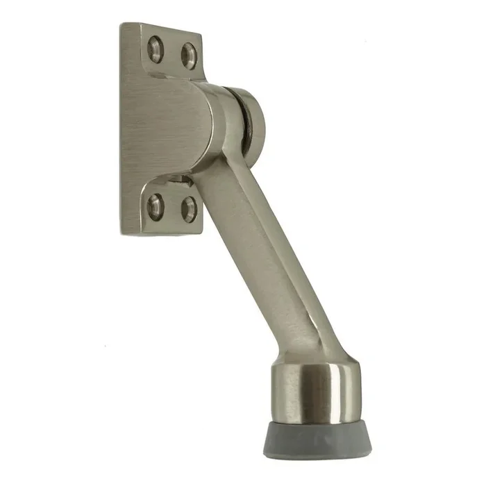 4-1/2 in. Solid Brass Square Kick Down Door Stop in Satin Nickel