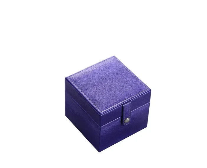 4″ Long Travel Jewelry Case, Square Shaped, Azure Blue Blue Leather