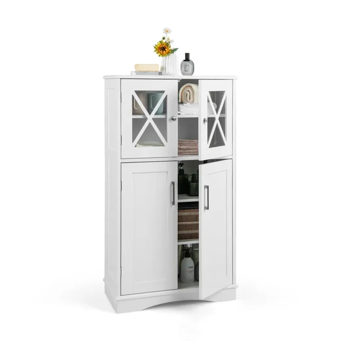 4 Doors Freeestanding Bathroom Floor Cabinet with Adjustable Shelves