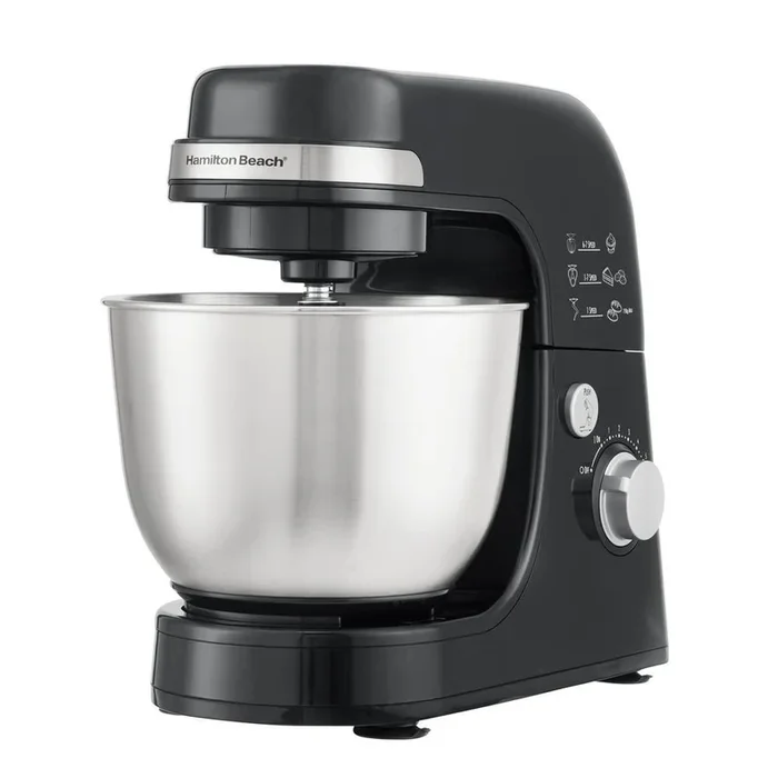 4 Qt. 7-Speed Black Stand Mixer with Dough Hook, Whisk and Flat Beater Attachments