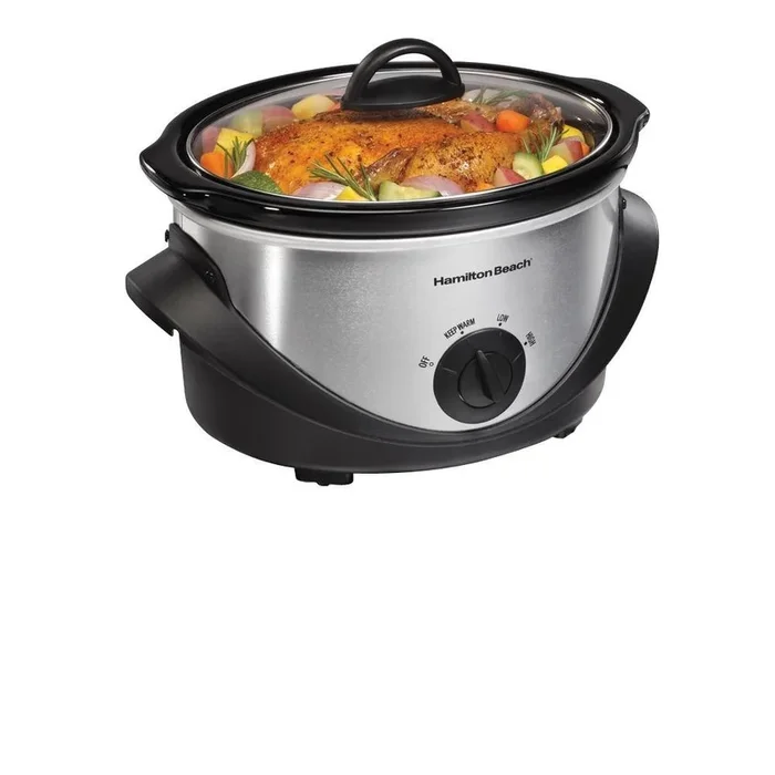 4 Qt. Black Chrome Slow Cooker with Temperature Settings and Glass Lid