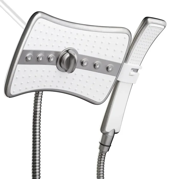 4-spray 9 in. Dual Shower Head and Handheld Shower Head in Titanium Silver