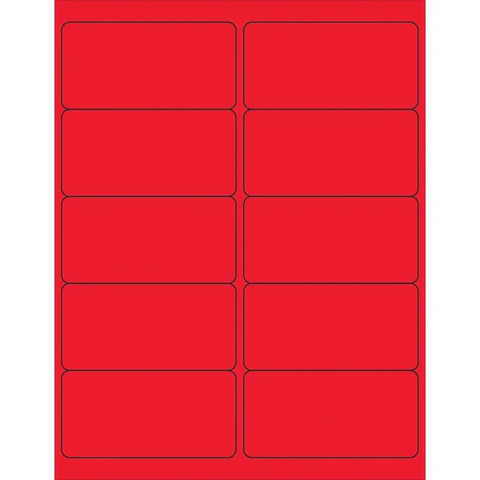 4 x 2″ Fluorescent Red Removable Rectangle Laser Labels 1000/Case