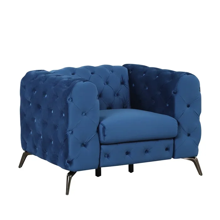 40.5″ Velvet Upholstered Accent Sofa,Modern Single Sofa Chair With Button Tufted Back,Modern Single Couch For Living Room,Bedroom,Or Small Space,Blue Blue Foam Velvet