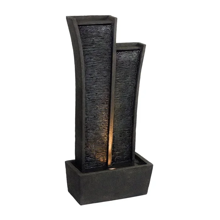 41.5″ Tall Polyresin Indoor Outdoor Fountain With Led Light, Tower Design Grey Polyresin