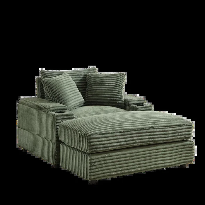43.3 Inch Corduroy Single Sofa With A Back Pillow2 Toss Pillowsa Ottoman ,2Storage Spaces And Cup Holding Grooves Comfy Sofa Deep Seat Couch For Living Room Green Foam Corduroy 1 Seat