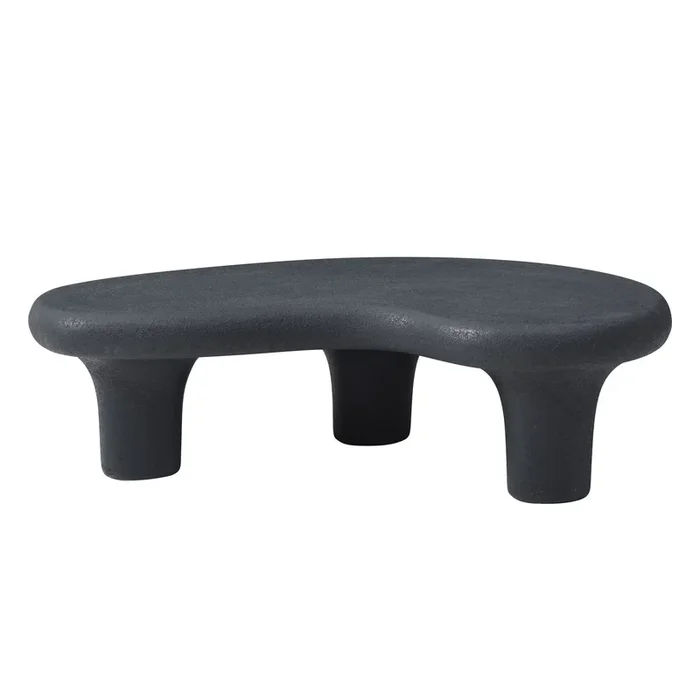 47.24” Fiberglass Cloud Coffee Table For Living Room Vintage Table With 3 Support Legs,Matte Black Table Front Of The Sofa, Irregular Center Table,No Need Assembly Matt Black Fiberglass